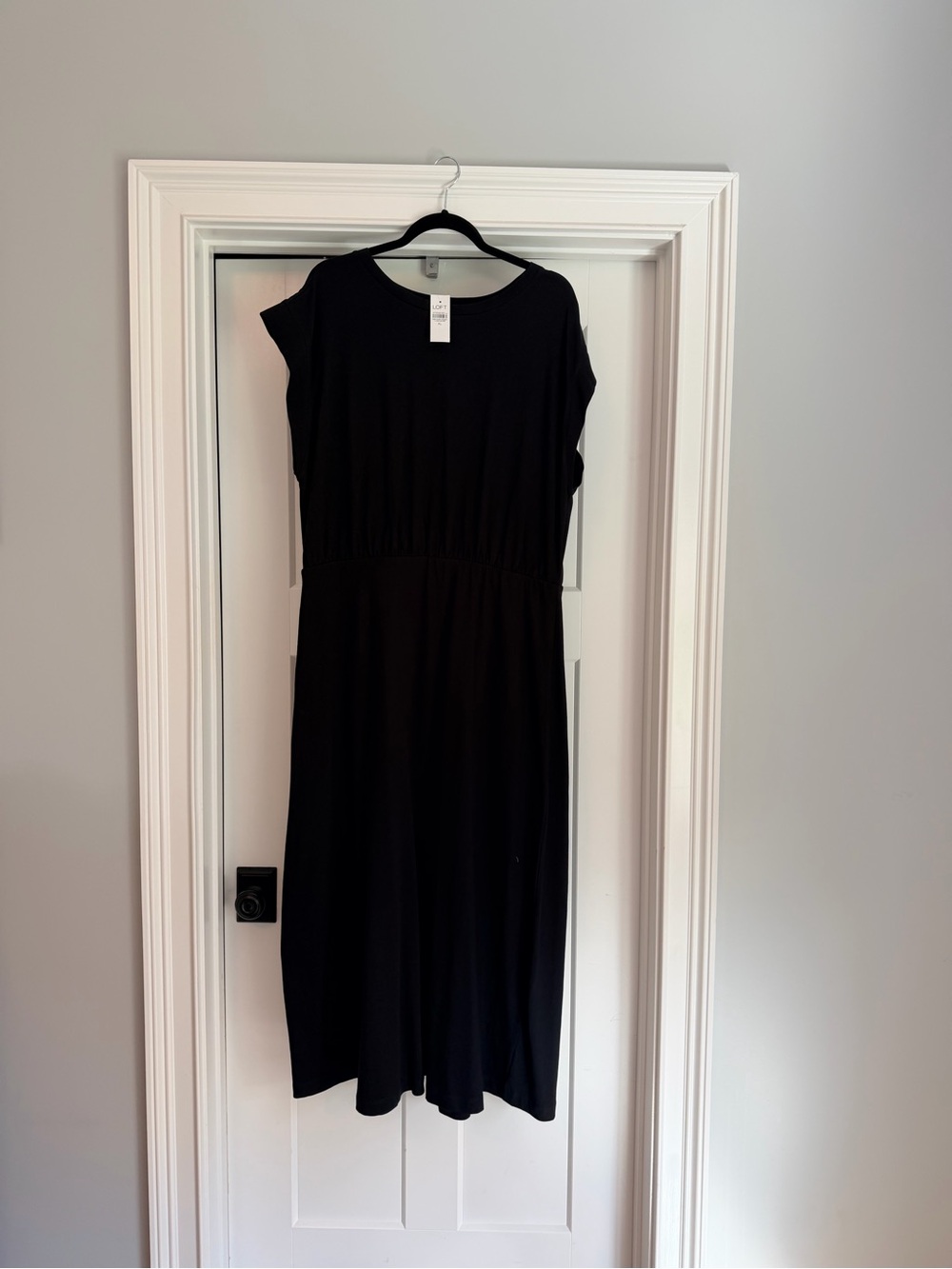 LOFT Black Cap-Sleeve Midi Dress